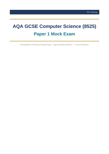 FULL AQA GCSE Computer Science (8525) Paper 1 Mock Exam | 80 Marks ...