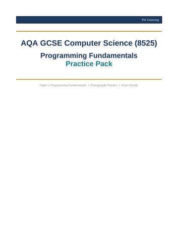 AQA GCSE Computer Science (8525) Programming Practice Pack | 40+ Exam ...