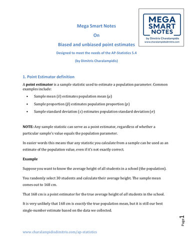 5.4 Biased and Unbiased Point Estimates - Mega smart notes