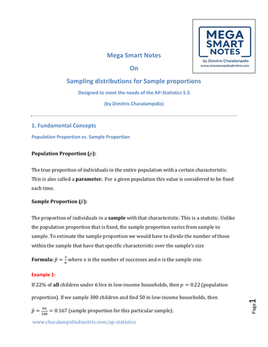 5.5 Sampling Distributions for Sample Proportions - Mega Smart notes