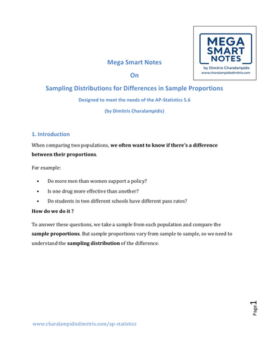 5.6 Sampling Distributions for Differences in Sample Proportions  Mega Smart Notes