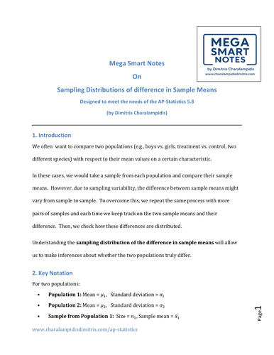 5.8 Sampling Distributions of Difference in Sample Means - Mega Smart  Notes