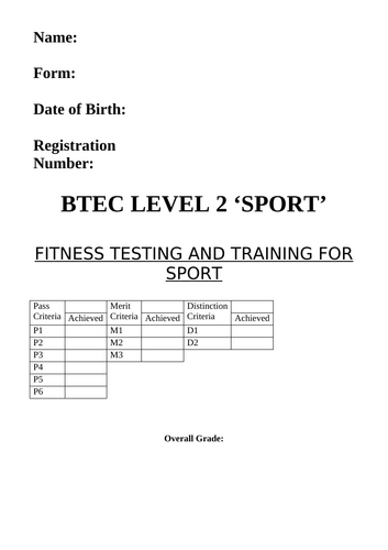 FREE BTEC Level 2 Sport Workbook – Fitness Testing and Training for ...