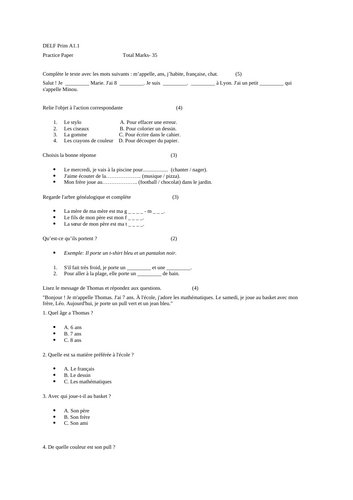 DELF Prim A1.1 -French 7-11 year olds | Teaching Resources