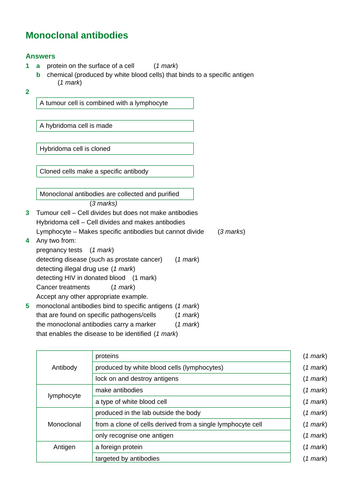 AQA GCSE Biology - B5+6 - Monoclonal Antibodies | Teaching Resources