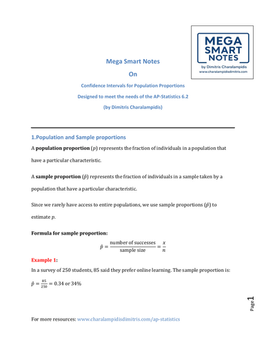 AP Stats 6.2: Confidence Interval for population Proportion