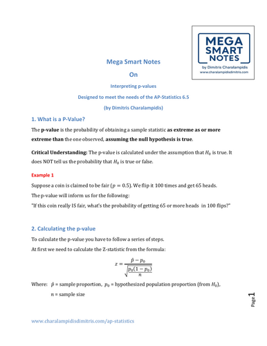 6.5 Interpreting p-values (AP Statistics) MEGA Smart notes