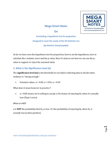 6.6 Hypothesis Testing for Population Proportions  Mega Smart notes AP Statistics