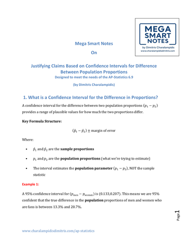 6.9 Justifying Claims Based on Confidence Intervals for Difference Between Population Proportions Me