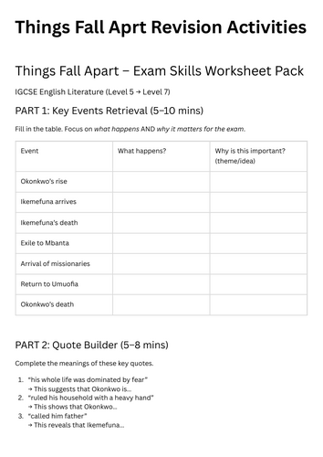 Things Fall Apart – COMPLETE Revision Bundle (IGCSE/GCSE) | Flashcards ...