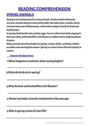 Spring Animals Worksheets KS2 | Reading Comprehension, Writing ...