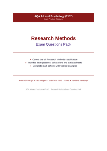 AQA A-Level Psychology Research Methods Questions (7182) | Stats + Exam ...