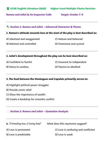 GCSE English Lit Revision | Teaching Resources
