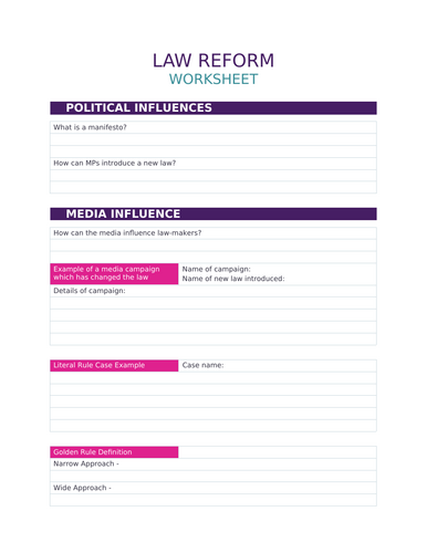 OCR A Level Law Law Reform Power Point and Worksheet | Teaching Resources