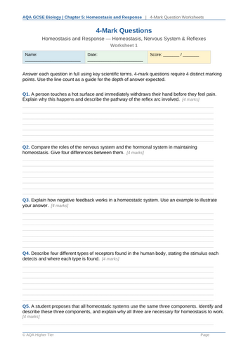 GCSE Biology Homeostasis AQA 8461 Revision, Worksheets & Exam Practice ...