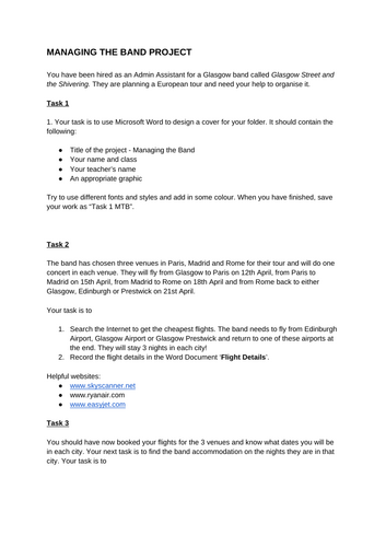 MANAGING THE BAND PROJECT - A Variety of ICT Tasks - Full Project - No ...