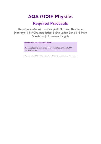 AQA GCSE Physics Required Practical- Resistance of a wire