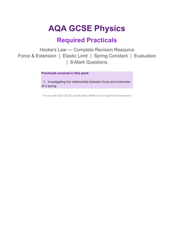 AQA GCSE Physics Required Practical- Hooke's Law (Spring Constant)