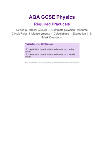 AQA GCSE Physics Required Practical- Series and Parallel Circuits
