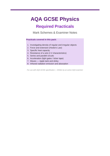 AQA GCSE Physics Required Practical- Practice Questions Markscheme