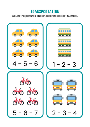 Count and recognise numbers to 10 - Transport theme