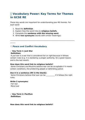GCSE AQA RE: Complete Exam Improvement & Revision Toolkit (Vocabulary ...
