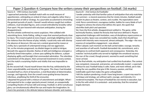 Paper 2 Question 4 extracts and model answer on football