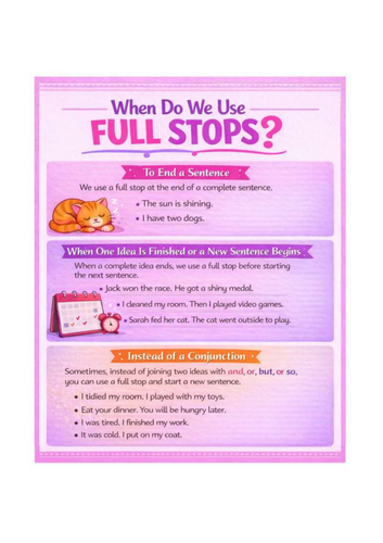 Full stop helpsheet - Explaining when to use full stops