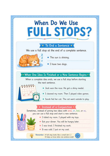 Full stop helpsheet - Explaining when to use full stops