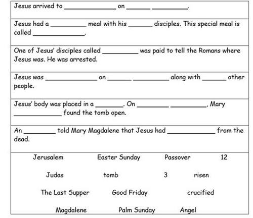 Easter Story Fill in the Blanks Worksheet – KS2 RE | Teaching Resources