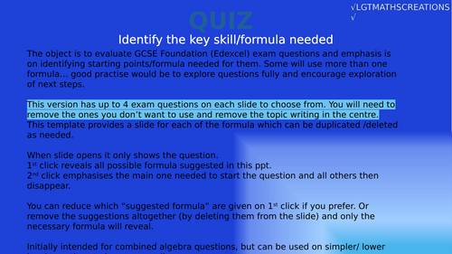 GCSE Revision Exam Qs v Formula Quiz PPt - choice of questions to use ...