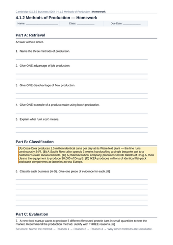 Cambridge IGCSE Business 0264 | 4.1.2 Methods of Production | Lesson ...