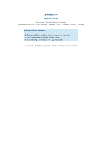 AQA GCSE Chemistry Required Practical- Electrolysis