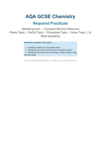 AQA GCSE Chemistry Required Practical- Ion Tests