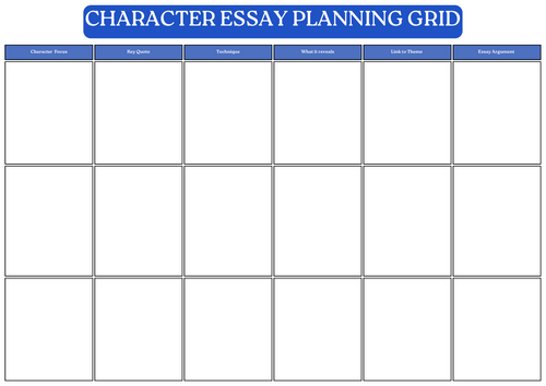 Character Essay Planning Grid – Blank Worksheet for GCSE & A-Level ...