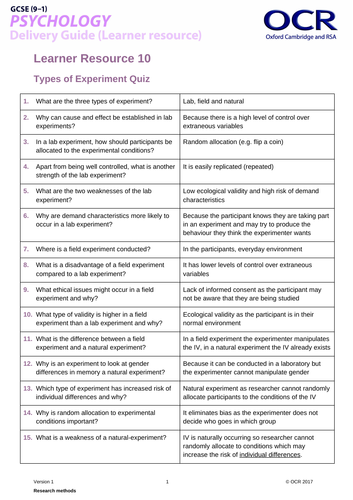 What are the types of experiments? Psychology - Research Methods (A01 ...