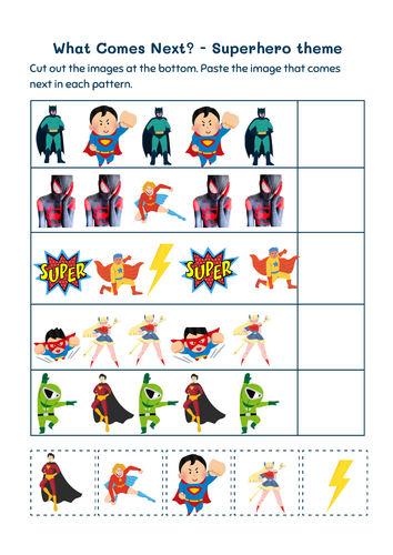 Superhero Pattern Maths Worksheet