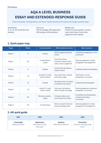 AQA A Level Business Exam Essay Guide | Teaching Resources