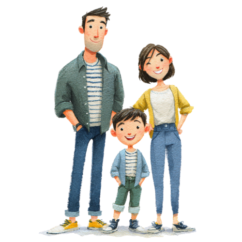 Spring Family Clipart Bundle 3D Watercolor Cartoon Dad Mom Son PNG for ...