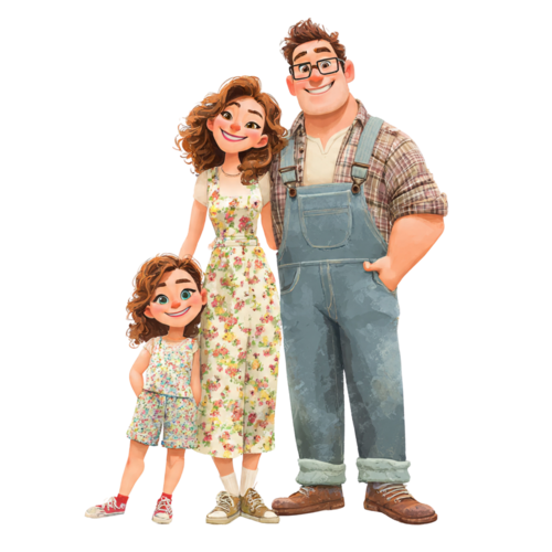 Spring Family Clipart Bundle 3D Watercolor Cartoon Dad Mom Son PNG for ...