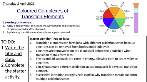 S3.1 Coloured Complexes of Transition Elements, HL (IBDP Chemistry ...