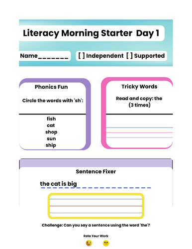 Year 1 Literacy Morning Starter FREE Sample (Days 1–2) | Teaching Resources