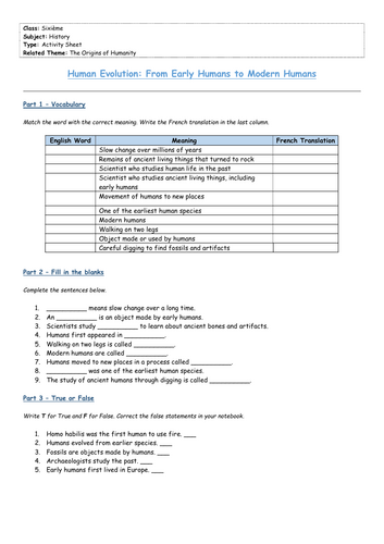 Human Evolution & Early Migration – Complete Lesson & Activities ...