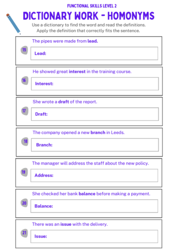 Functional Skills English Level 2 - Homonyms & Dictionary work ...