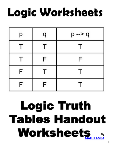 Logic Truth Tables Handout Worksheets | Logic Worksheets | NOT - AND ...