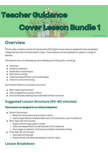KS3 English Cover Lessons Bundle – Ready-to-Use, No Prep (Inference ...