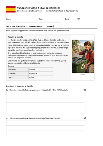 GCSE Spanish Foundation AQA 2026 | Environment & Global Issues ...