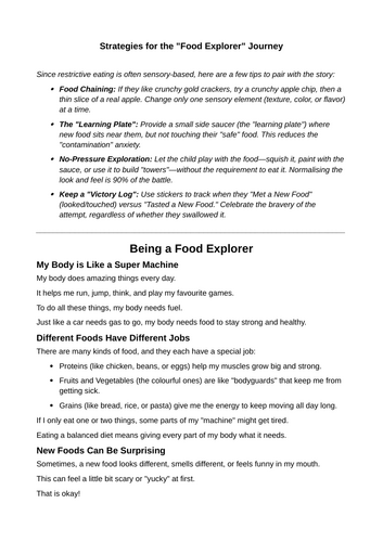 Food Explorer Social Story | Teaching Resources