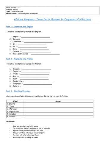 African Kingdoms & Empires – Complete Lesson & Activities (Sixième ...