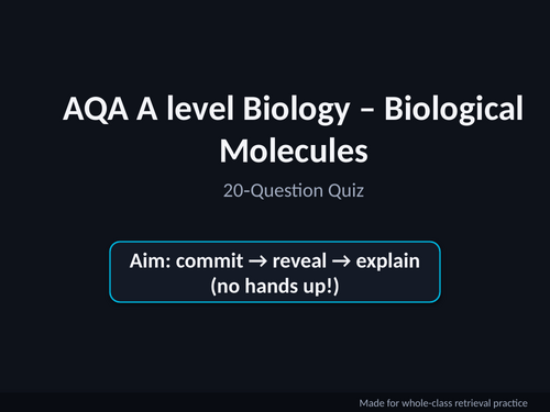 AQA A Level Biology Biological Molecules Revision Quiz | Teaching Resources